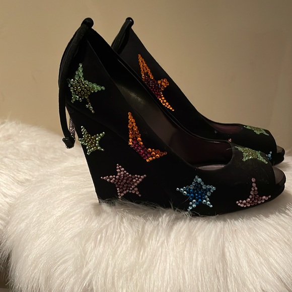 Giuseppe Zanotti Suede Rhinestone Star Wedge - Picture 3 of 9